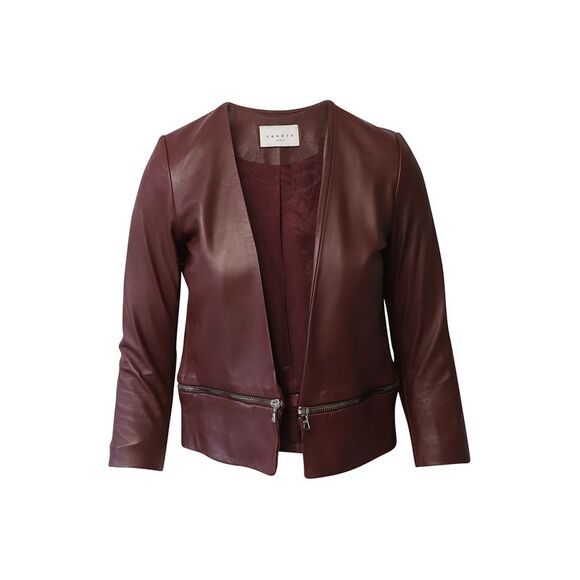 Sandro Paris Zipper Trim Jacket in Burgundy Leather